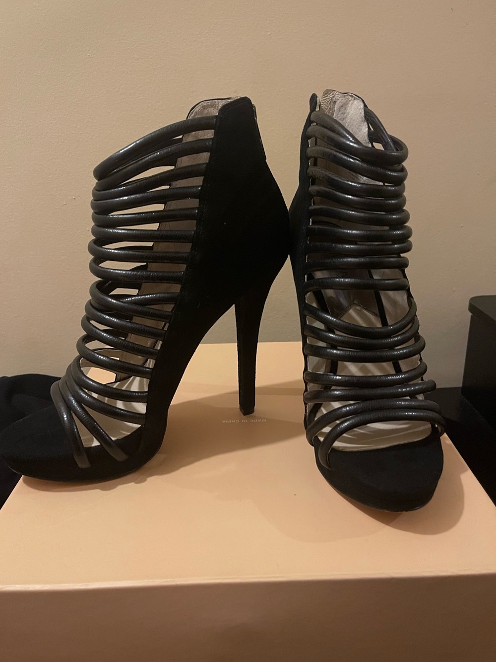 Michael Kors Black Multi-Strap Cage High Heels